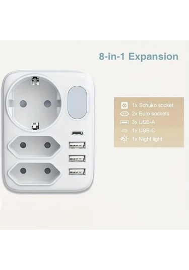 Xuweiwei Beyaz 2 Usb Portlu Guc Adaptorlu Cift Priz Anahtarlı Gece Lambalı 3 Usb A 1 Usb C Cok Prizli Cıkıs Ev Ofis