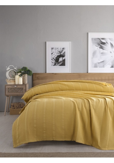 Tek Kişilik Waffle Pike 160x230cm, %100 Pamuk, Petek Tasarım, Hardal Hardal Hardal