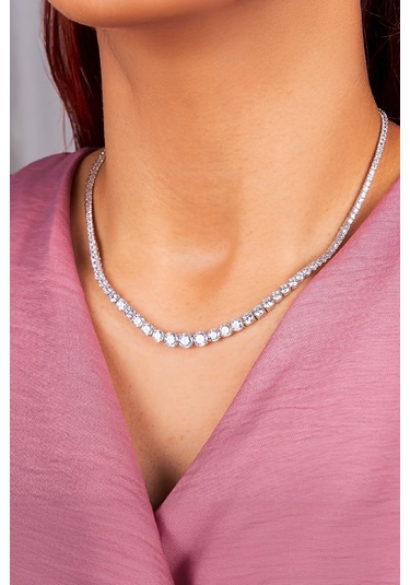 925 Ayar Gümüş Full Zirkon Taşlı Süzme Su Yolu Bayan Kolye