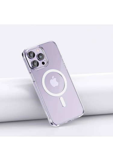 İphone Uyumlu 14 Pro İçin Kılıf Kamera Korumalı Magsafe Wireless Şarj Özellikli Şeffaf Kılıf Şeffaf