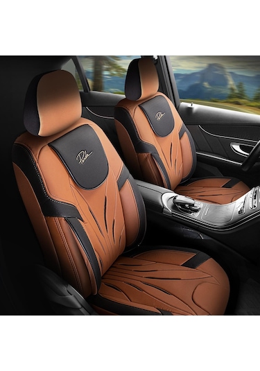 Panda Pars Serisi Deri Oto Koltuk Kılıfı - Taba - Siyah