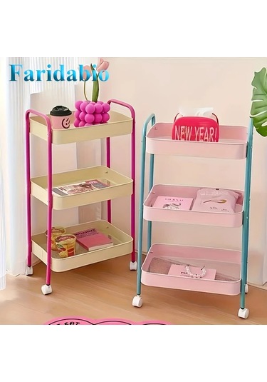 Fochsia Faridabio 3 Katlı Pembe Tekerlekli Mobil Organizasyon Sepeti Mutfak Banyo Pembe
