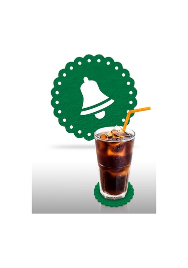 Yılbaşı Temali -6 Dantel Kenar Desenli Yeşil Keçe Bardak Altlığı  6'lı Takım Yeşil