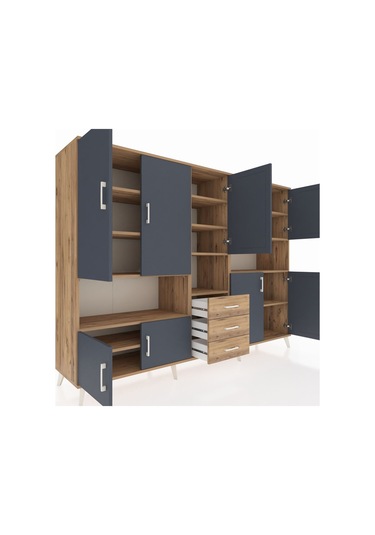 Hyperion Dolap 13 Raflı 3 Çekmeceli 9 Kapaklı 220x44x163 Çam-antr Çam-antrasit/çam