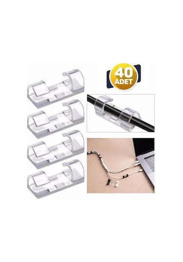 40 Adet Kablo Bağı Şeffaf Yapışkanlı Kablo Düzenleyici 40 Adet