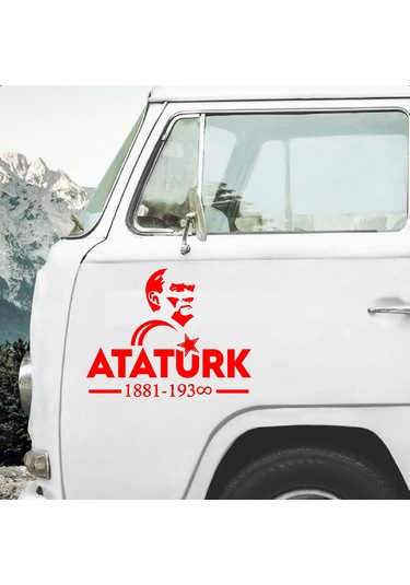 Atatürk Ve Ay Yıldız Sticker - Atatürk Yazısı Araba Oto Motosiklet Karavan Sticker - 00621 15x12 Cm