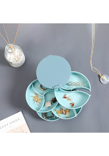 Kangvka Mavi 360 Derece Döner Çok Katlı Kuyumluk Kutusu - Küçük Aksesuarları Düzenle Ve Sakla 1 Adet Mavi