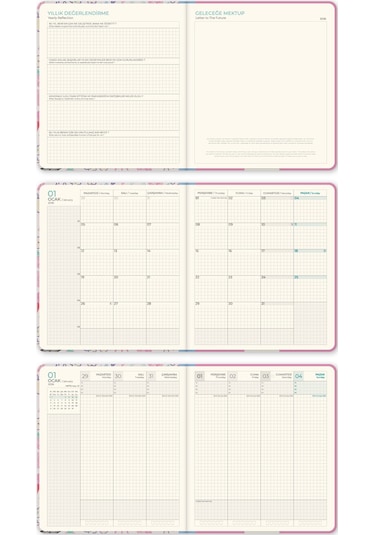 2026 Dikey Haftalık Ajanda 12 Aylık Sert Kapak 18x20 Cm - Çok Renkli Sketch