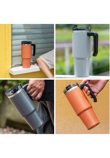 Mor 600/900 Ml Yalıtımlı Bardak Büyük Kapasiteli Sızdırmaz Çift Katmanlı Saplı Paslanmaz Çelik Araba Termal Kahve 900 Ml