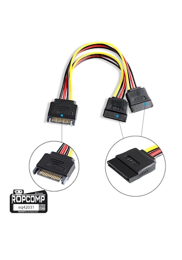 Ropcomp 15-pin Sata 2x Dişi - Erkek Y Çoklayıcı Kablo