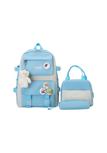Yeiuyi Öğrenci Okul Çantası Öğle Yemeği Çantası Kalem Çantası Üç Parça Seti Gök Mavisi