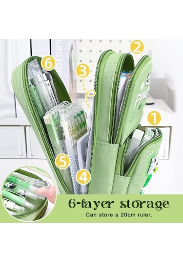 Mufunye Büyük Kapasiteli Kawaii Kalem Kutusu - Sevimli 3 Bölmeli Kırtasiye Düzenleyici, Siyah Siyah