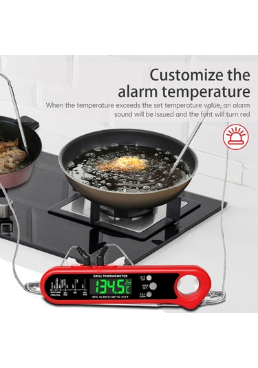 Mufunye Anında Okumalı Dijital Et Termometresi - Çift Problu, Alarmlı, Mıknatıslı Bbq Ve Fırın İçin