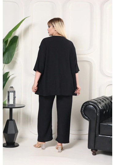 Bürümcük Kumaş Kimono Hırka Alt-üst Takım M-6xl Siyah