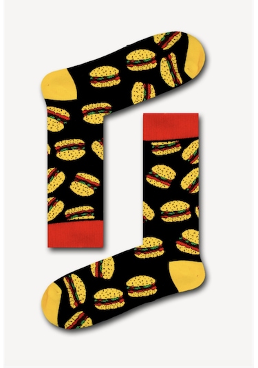 Bidigago Hamburger Desenli Unisex Çorap Renkli