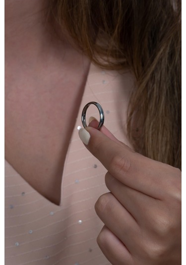 3mm İnce Bombeli Parlak Erkek Kadın Unisex Çelik Alyans Yüzük Cl27 Beyaz