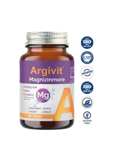 Argivit Magnizinmore Magnezyum Çinko Ve Vitamin D İçeren Takviye Edici Gıda 60 Tablet