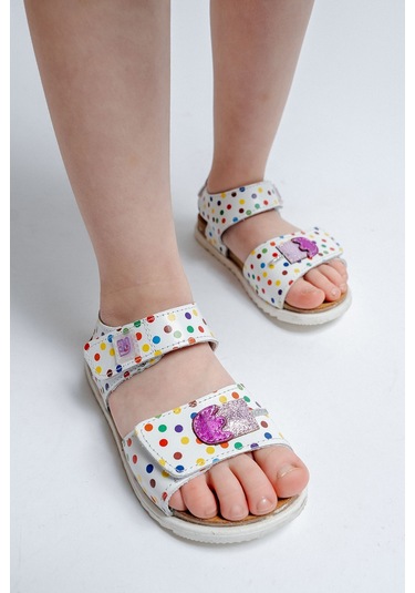 Mnpc Kız Çocuk Beyaz Hakiki Deri Mantar Tabanlı Günlük Çocuk Sandalet 25y3s100491 Beyaz