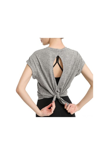 Kangvka Kadın Spor Tişört: Arkası Açık, Bağcıklı, Hızlı Kuruyan, Nefes Alabilir, Yoga Ve Koşu İçin Xl Gri Gri