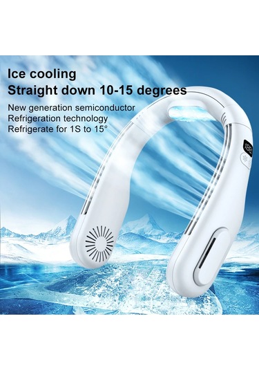 2024 Dijital Ekran Soğutma Boyun Asılı Fan Taşınabilir Tembel Yaz Sessiz Az White With Display Beyaz