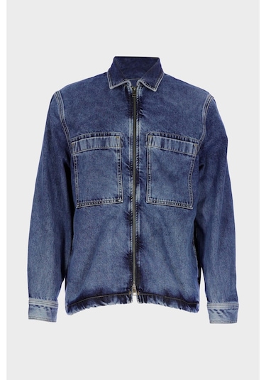 Orta Mavi Regular Fit Fermuarlı Jean Ceket C 4553-110 Mavi