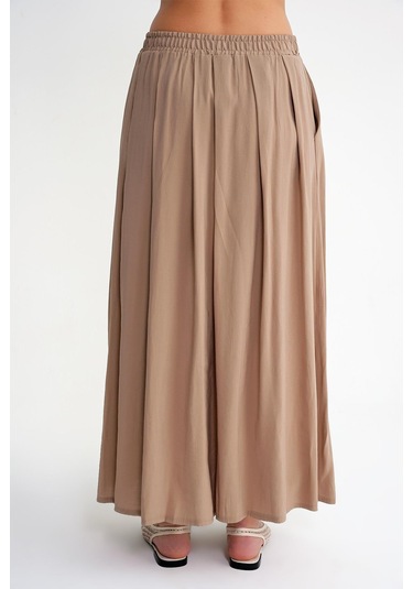 4612 Kadın Yandan Cepli Pileli Bol Etek Toprak Toprak