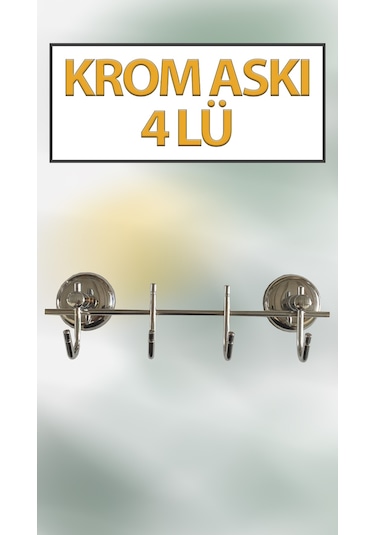 Krom 4 Lü Duvar Askısı 24 Cm Banyo Mutfak Elbise Havlu Askılığı Gümüş