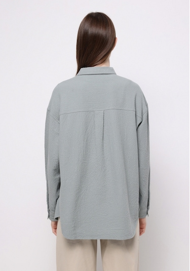 Colins Relax Fit Shirt Neck Düz Kadın Yeşil Uzun Kol Gömlek Cl1077307 Q1.v1 Sag Sage