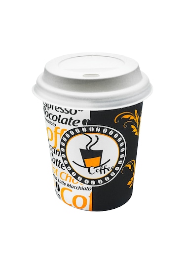 7 Oz Plastik Kapaklı Otomat Karton Bardak 180 Ml - 100 Adet Beyaz