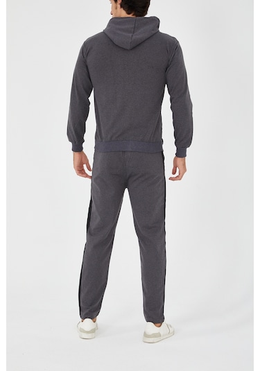 Pants Düz Paça Fermuarlı Kapşonlu Eşofman Takım - Füme Füme