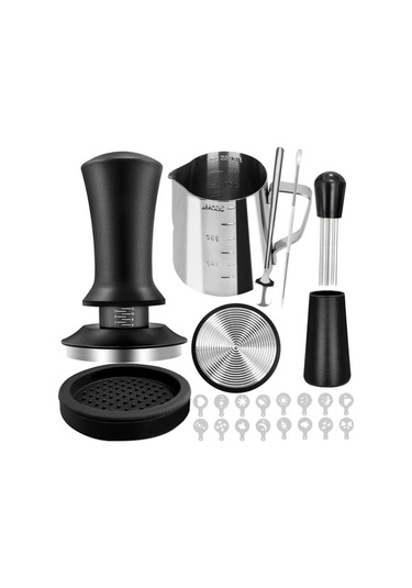 Profesyonel 51mm Espresso Seti: Tamper, Wdt Aracı, Süt Köpürtücü Ve Sanat Malzemeleri Siyah Siyah