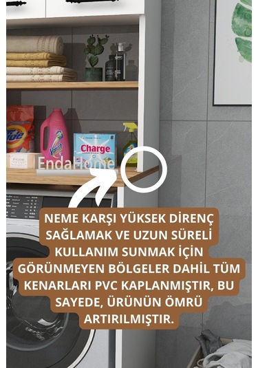 Enda Home Çamaşır Makinesi Dolabı 3 Raflı Kapaklı Banyo Dolabı Beyaz - Atlantik Çam Beyaz - Çam