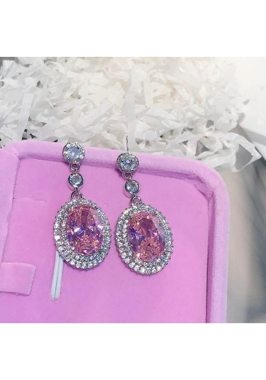 Pembe Gerçek S925 Gümüş Ayar Safir Damla Küpe Kadınlar Için Aretes De Mujer Topaz Takı Taş Küpe Kadın Orecchini