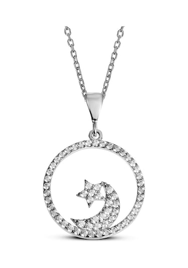 Argentum Concept - Zirkon Taşlı Gümüş Ay-Yıldız Kolye - N137701