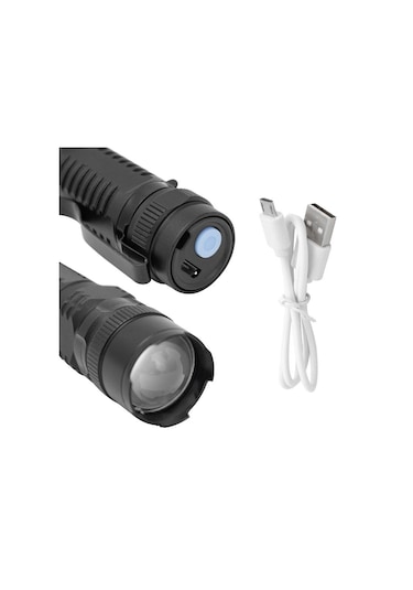 Üç Modlu , 1300 Metre Menzilli, Usb Şarjlı, El Feneri, Alüminyum, Ip6, Siyah