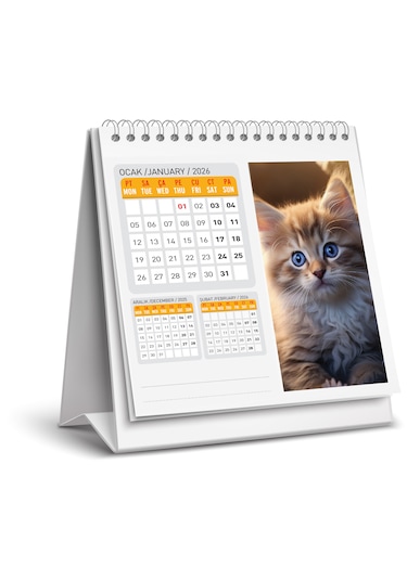 2026 Yeni Kedi Masa Takvimi-16x15 Cm