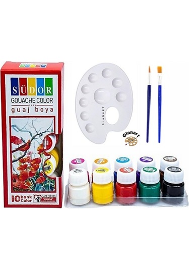 Sentetik İpek Fırçalı 10 Renk Guaj Boya Seti 10x20 Ml Çok Renkli