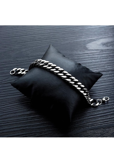 Erkekler Bilezik Küba Link Zinciri Katı Miami Kadın Kaplama Bordür Bileklik Takı 17x0.6 Cm 18x1.2cm Gümüş