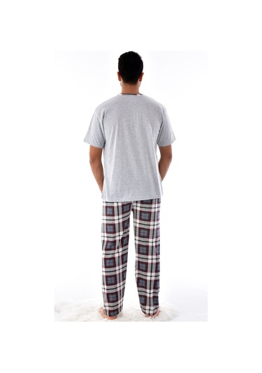 Pemilo 31102 - 1 2105 Ekose Desenli Kısa Kol Erkek Pijama Takımı Gri
