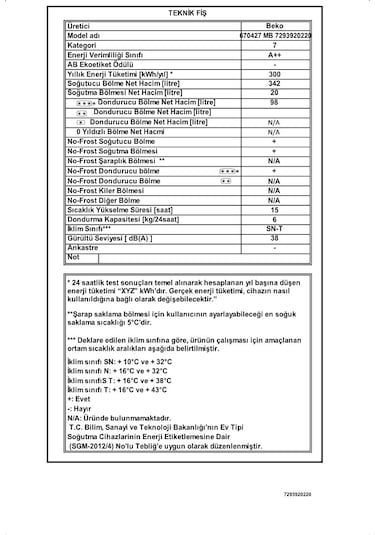 Beko 670427 MB 427 LT No-Frost Kombi Tipi Buzdolabı