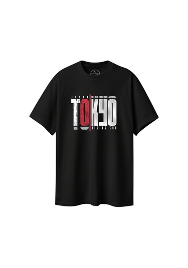 Velvoria Unisex Oversize Siyah Desenli Tokyo T-shırt