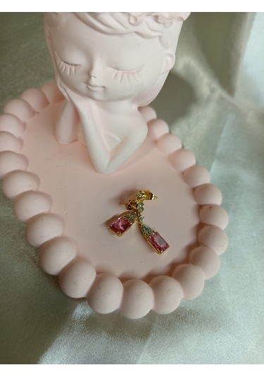 Pembe Taşlı Bronz Küpe