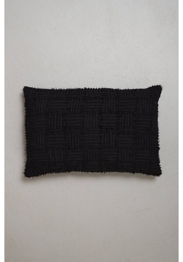 Peraluna Foam Pıllow Şifon Şerit Triko Yastık Kılıfı 60x40 Cm Siyah - Siyah