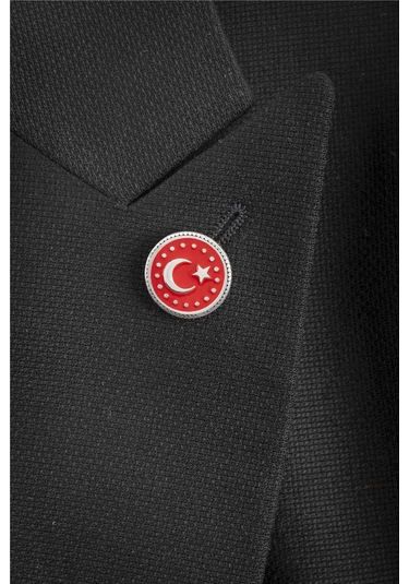 925 Ayar Gümüş Mineli Ayyıldız Puantiyeli Rozet -8065 Gümüş