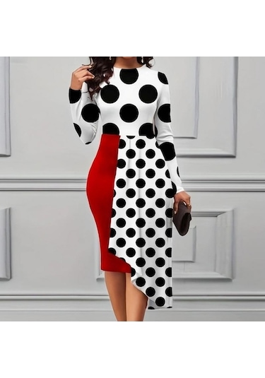 Novahub İlkbahar Ve Sonbahar Kadın Elbise Zarif Yerleşim Paketi Kalça Orta Uzunlukta Düzensiz Ekleme Elbiseler Kırmızı - Xl Kırmızı