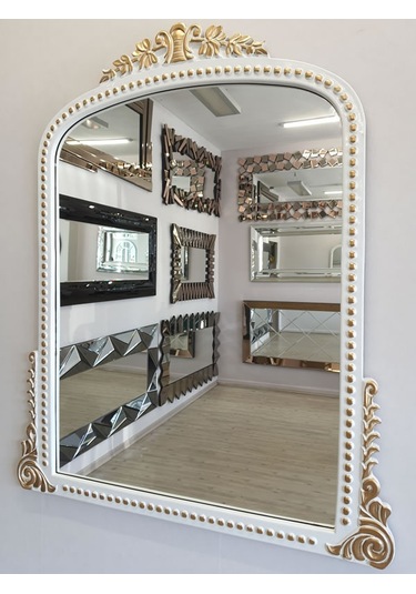 Ayna Denizi Lady White Gold Model Beyaz Altın Renk Dekoratif Ayna Altın - Beyaz