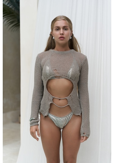 Mai Collection Mai Studios Co. Hanoi İp Detay Vizon Triko Crop Vizon