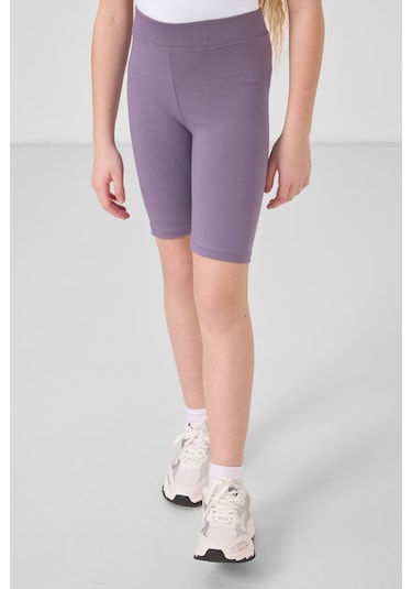 Tommylife Eflatun Pamuklu Kısa Paça Standart Fit Basic Kız Çocuk Tayt - 75188 Eflatun