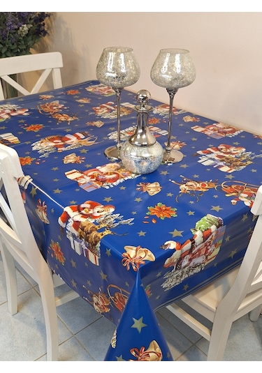 Yeni Yıl Desenli Elyaflı Pvc Masa Örtüsü Silinebilir Ve Su Geçirmez Muşamba Mrl137c Mavi