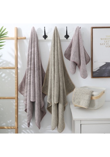 Gajeena Bambu Kömürlü Koral Yünlü 3'lü Havlu Seti - Yıkama, Plaj Ve Saç Kurutma Havlusu, Yüksek Su Absorpsiyonu, Çizgili Desen